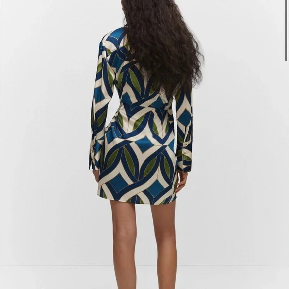 Mango outlet abstract Blue and Green Wrap Dress - Picture 3 of 4